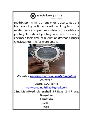 Wedding Invitation Cards Bangalore | Mudrikaaprints.in