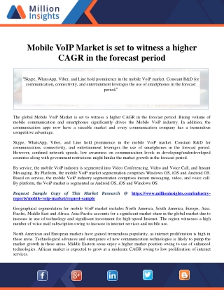 Mobile VoIP Market is set to witness a higher CAGR in the forecast period