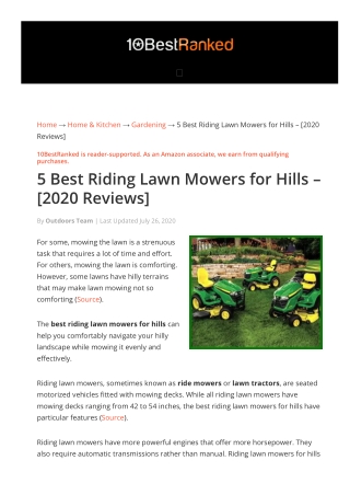 5 Best Riding Lawn Mowers for Hills 2021