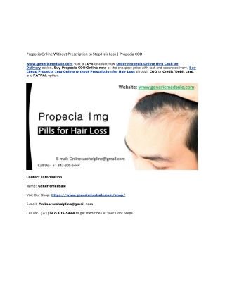 Propecia Online Without Prescription to Stop Hair Loss | Propecia COD