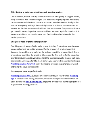 Raining in bathroom check for quick plumber services