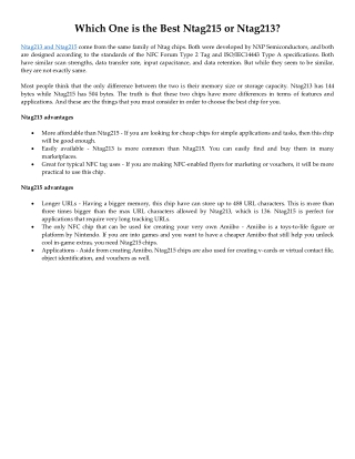 Which One is the Best Ntag215 or Ntag213?
