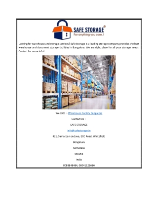 Warehouse Facility Bangalore