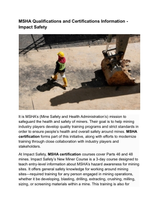 MSHA Qualifications and Certifications Information - Impact Safety