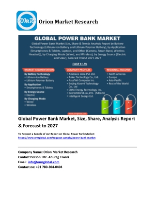 Global Power Bank Market Trends, Size, Competitive Analysis and Forecast 2021-20
