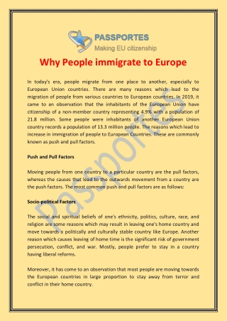 Why People immigrate to Europe