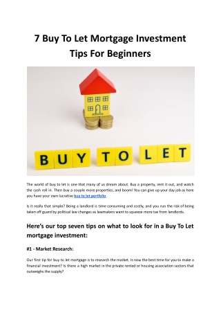 7 Buy To Let Mortgage Investment Tips For Beginners - Mountview FS