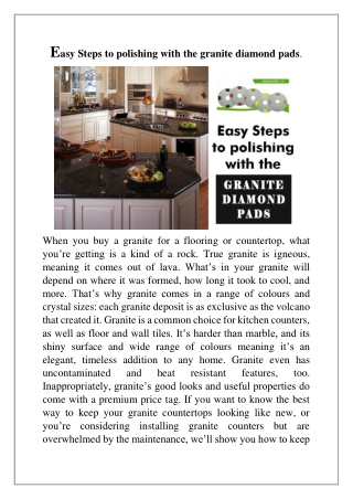 Benefits of Diamond dust impregnated granite diamond pads
