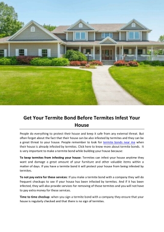 Get Your Termite Bond Before Termites Infest Your House