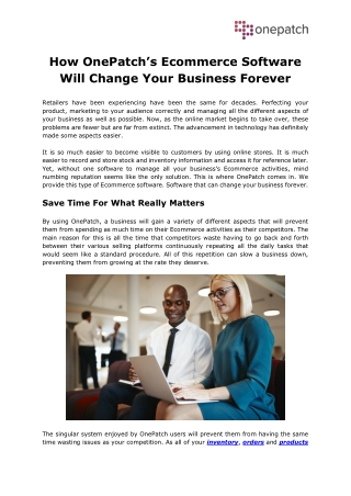 How OnePatch’s Ecommerce Software Will Change Your Business Forever