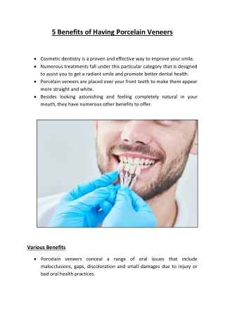 5 Benefits of Having Porcelain Veneers