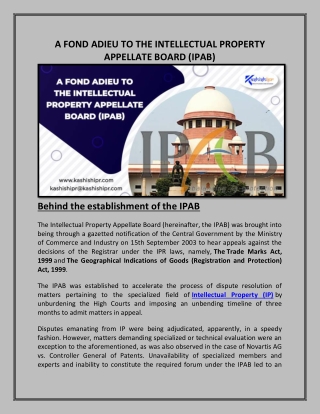 A FOND ADIEU TO THE INTELLECTUAL PROPERTY APPELLATE BOARD (IPAB)