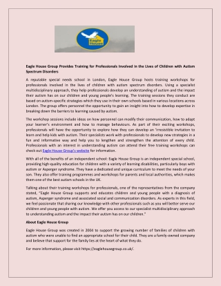 Eagle House Group Provides Training for Professionals Involved in the Lives of Children with Autism Spectrum Disorders