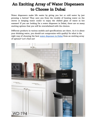 An Exciting Array of Water Dispensers to Choose in Dubai