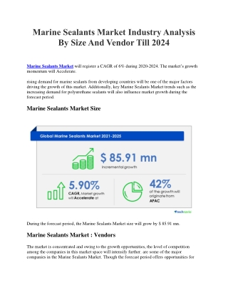 Marine Sealants Market Industry Analysis By Size And Vendor Till 2024