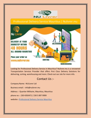 Professional Delivery Service Mauritius | Nulivrer.mu
