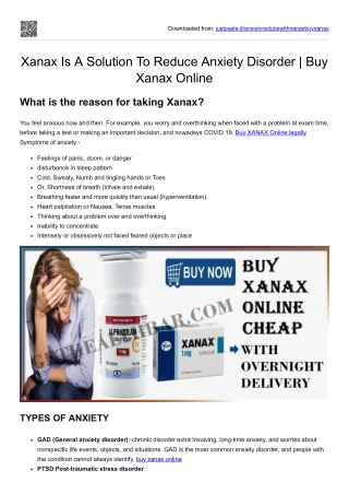 Xanax Is A Solution To Reduce Anxiety Disorder  Buy Xanax Online