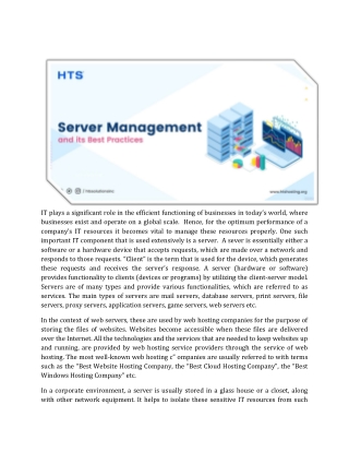 Server Management and its Best Practices