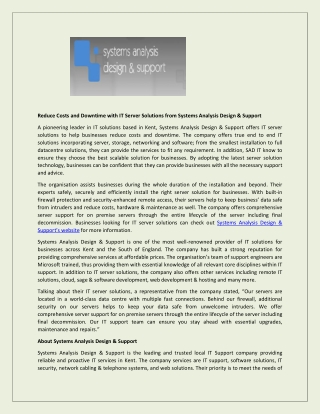 Reduce Costs and Downtime with IT Server Solutions from Systems Analysis Design & Support