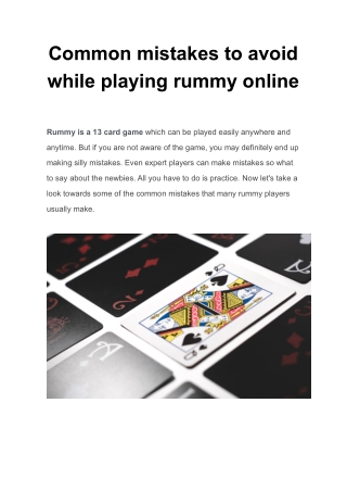 Most common mistakes to avoid while playing rummy online