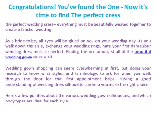 Congratulations! You've found the One - Now it's time to find the perfect dress
