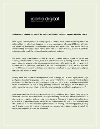 Improve search rankings and Overall SEO Results with Content marketing services from Iconic Digital