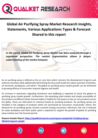 Global Air Purifying Spray Market Research Insights, Statements, Various Applications Types & Forecast Shared in this re
