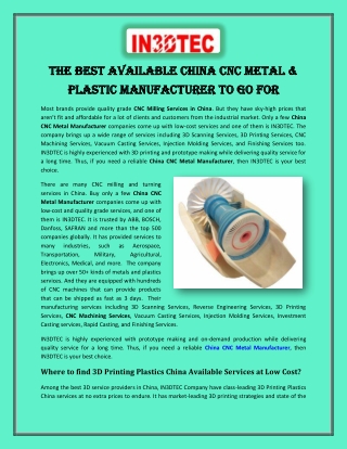 The Best Available China CNC Metal & Plastic Manufacturer to Go For