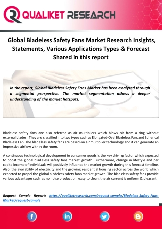 Global Bladeless Safety Fans Market Research Insights, Statements, Various Applications Types & Forecast Shared in this