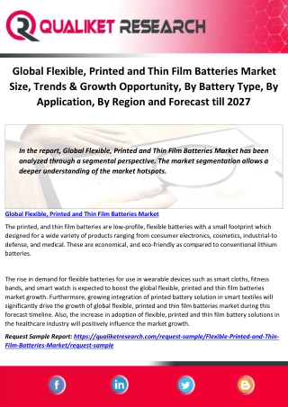 Global Flexible, Printed and Thin Film Batteries Market Size, Trends & Growth Opportunity, By Battery Type, By Applicati
