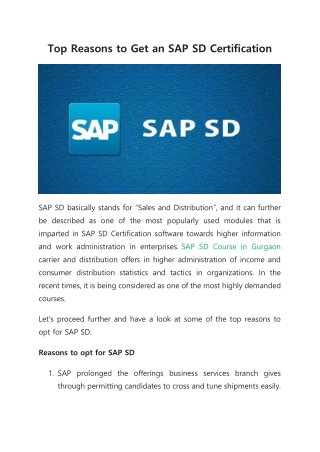 Top Reasons to Get an SAP SD Certification