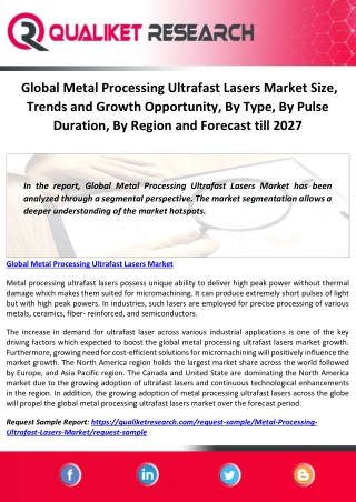 Global Metal Processing Ultrafast Lasers Market Size, Trends and Growth Opportunity, By Type, By Pulse Duration, By Regi
