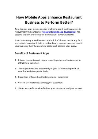 Why Restaurants Are Seeking for Mobile Apps?