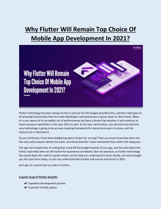 Why Flutter Will Remain Top Choice Of Mobile App Development In 2021?