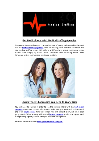 Get Medical Jobs With Medical Staffing Agencies