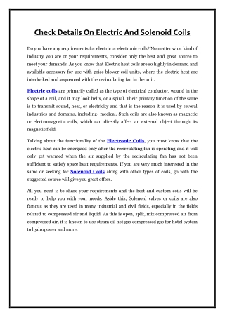 Check Details On Electric And Solenoid Coils