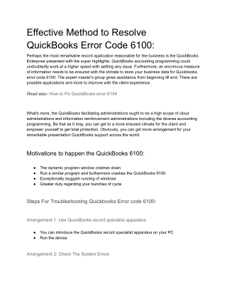 Effective Method to Resolve QuickBooks Error Code 6100