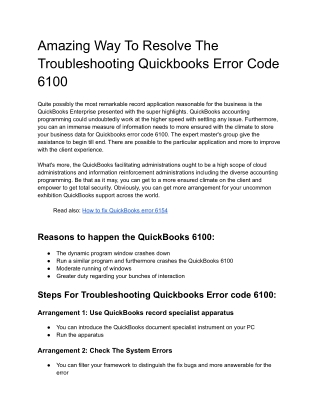 Amazing Way To Resolve The Troubleshooting Quickbooks Error Code 6100