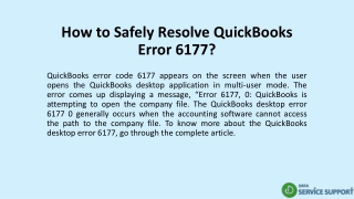 How to Safely Resolve QuickBooks Error 6177?