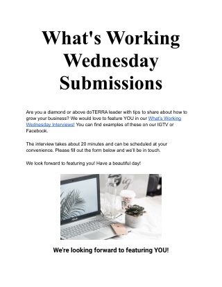 What's Working Wednesday Submissions