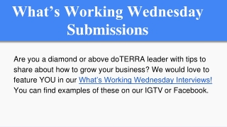 What's Working Wednesday Submissions