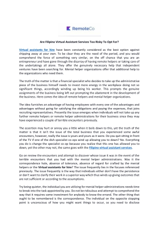 Are Filipino Virtual Assistant Services Too Risky To Opt For