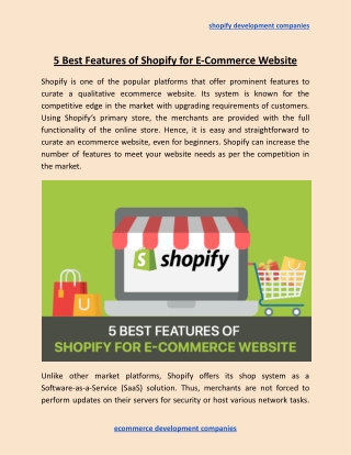 5 Best Features of Shopify for E-Commerce Website