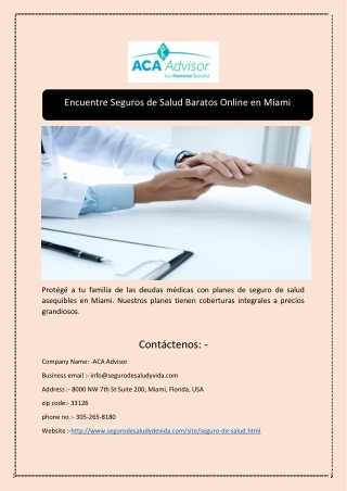 Encuentre Seguros de Salud Baratos Online en Miami