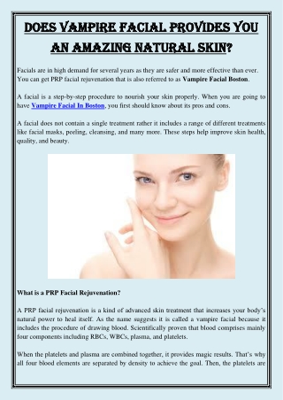 Does Vampire Facial Provides You An Amazing Natural Skin