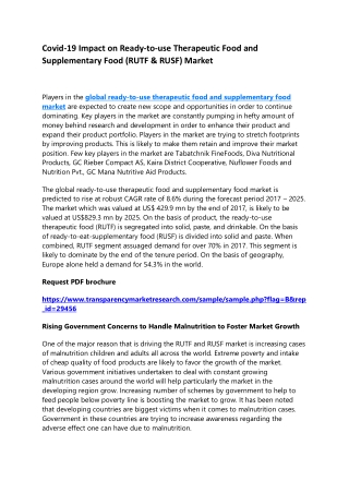 Covid-19 Impact on Ready-to-use Therapeutic Food and Supplementary Food