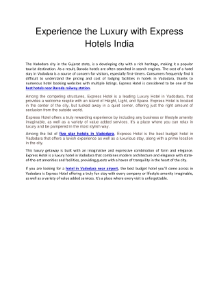 Experience the Luxury with Express Hotels India