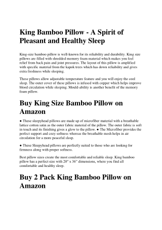 King Bamboo Pillow - A Spirit of Pleasant and Healthy Sleep
