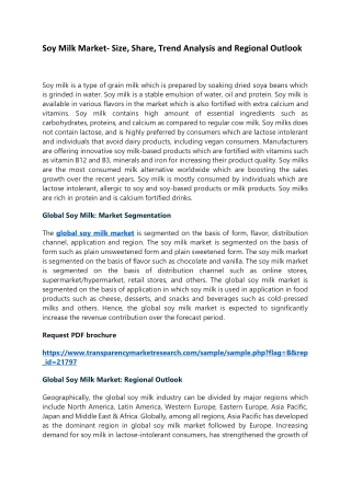 Soy Milk Market- Size, Share, Trend Analysis and Regional Outlook