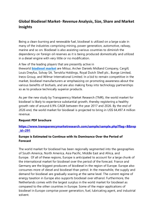 Global Biodiesel Market- Revenue Analysis, Size, Share and Market Insights